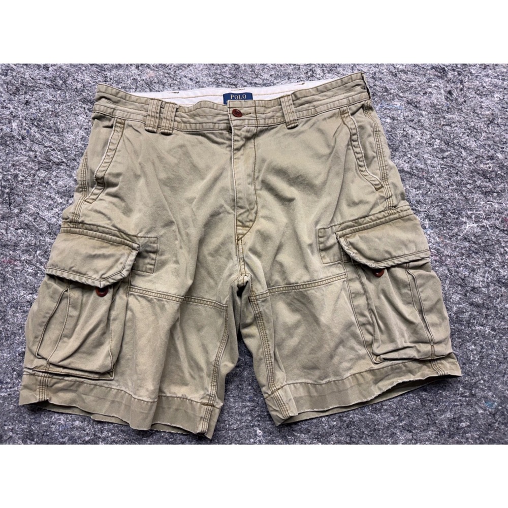 Polo Ralph Lauren Mens Cargo Shorts Khaki Tan Cotton Twill 36 Utility Casual